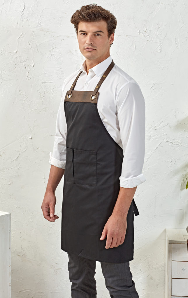 Faux Leather Trim Bib Apron