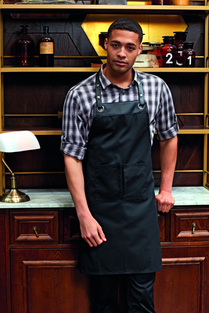 Faux Leather Trim Bib Apron