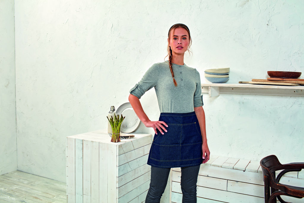 Grey Button Down T-Shirt, Indigo Denim Apron