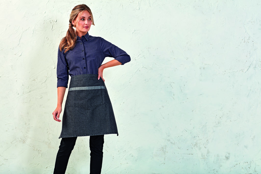 Navy Checked Shirt, Denim Waist Apron